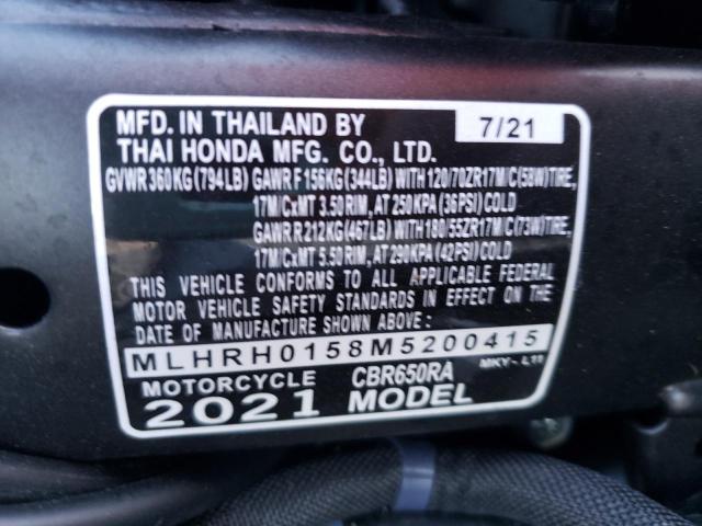 2021 HONDA CBR650 RA MLHRH0158M5200415