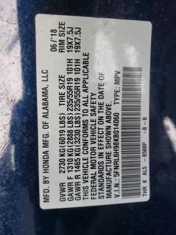 2019 HONDA ODYSSEY EL 5FNRL6H98KB014060