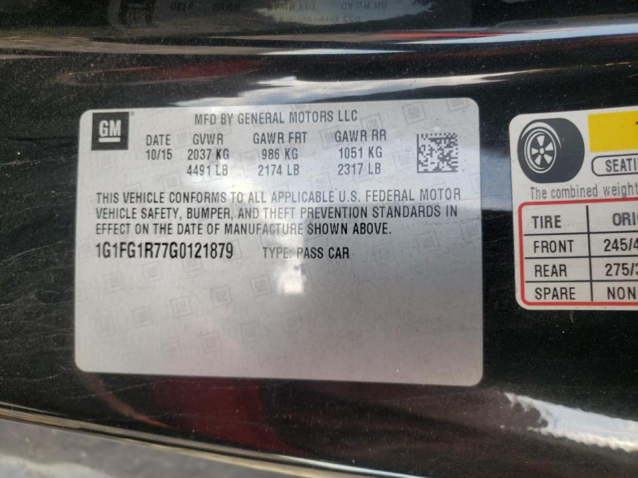 1G1FG1R77G0121879 CHEVROLET CAMARO 2016