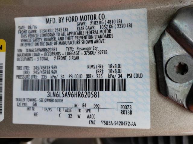 2017 LINCOLN MKZ PREMIE 3LN6L5A96HR620581