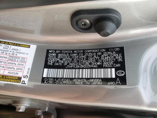2021 LEXUS UX 250H JTHP9JBH3M2039946