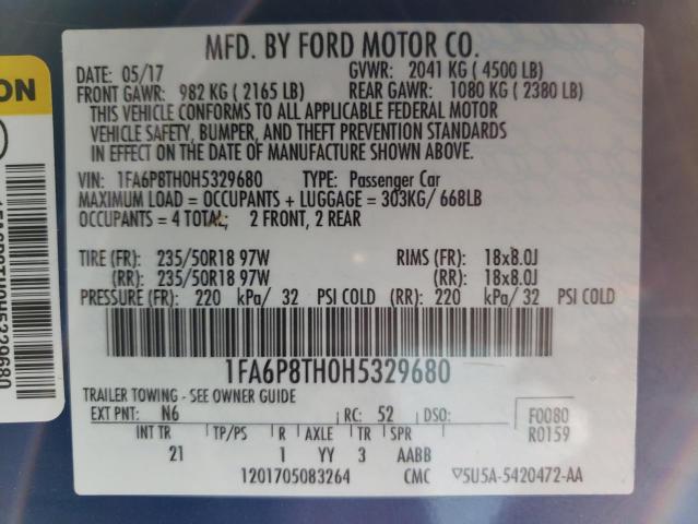 1FA6P8TH0H5329680 Ford Mustang 2017. Фото: 9