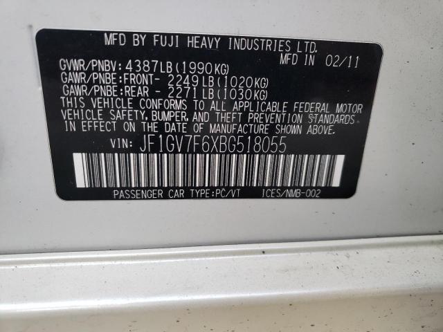 2011 SUBARU IMPREZA WR JF1GV7F6XBG518055