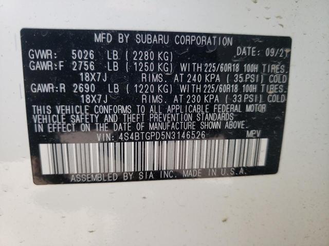 2022 SUBARU OUTBACK TO 4S4BTGPD5N3146526