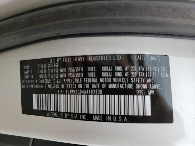 2010 SUBARU TRIBECA LI 4S4WX9GD4A4402838