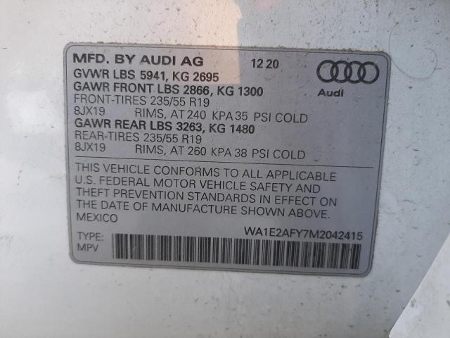 2021 AUDI Q5 E PREMI WA1E2AFY7M2042415