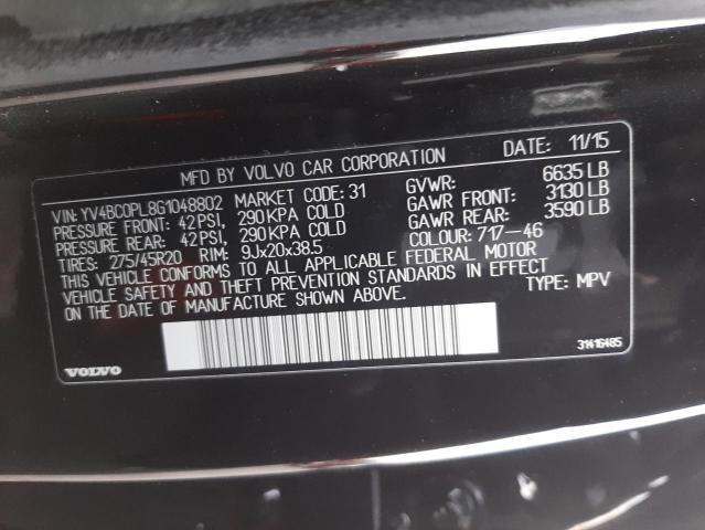 2016 VOLVO XC90 T8 YV4BC0PL8G1048802