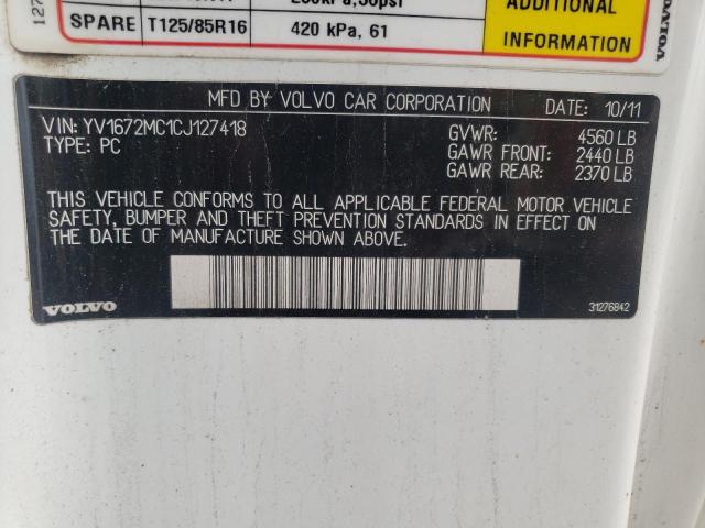 2012 VOLVO C70 T5 YV1672MC1CJ127418