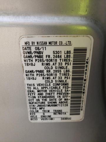 2011 INFINITI FX35 JN8AS1MU6BM712126