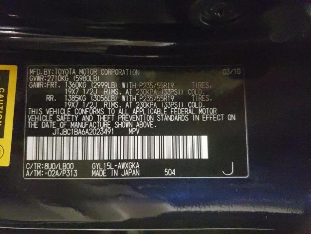 2010 LEXUS RX 450 JTJBC1BA6A2023491