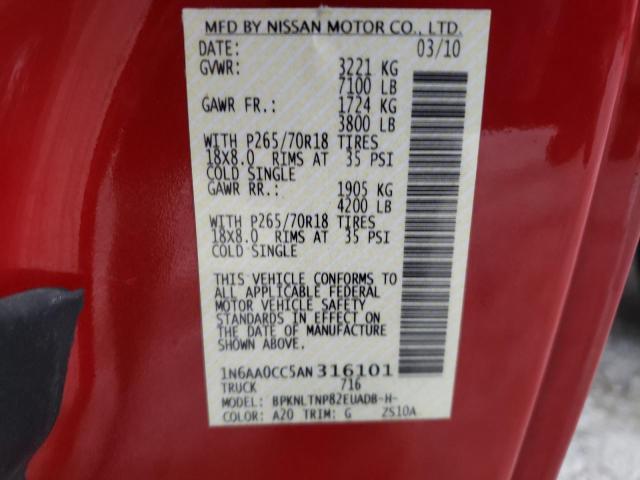 2010 NISSAN TITAN XE 1N6AA0CC5AN316101