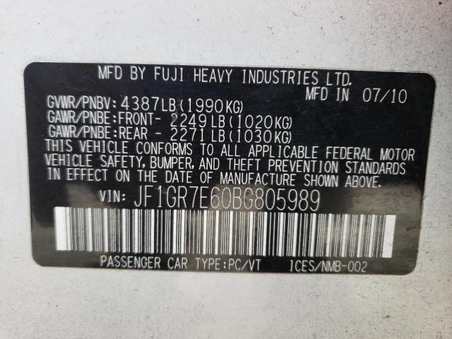 2011 SUBARU IMPREZA WR JF1GR7E60BG805989