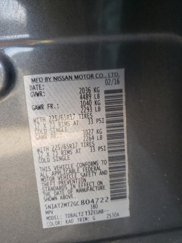 5N1AT2MT2GC804722 2016 Nissan Rogue S