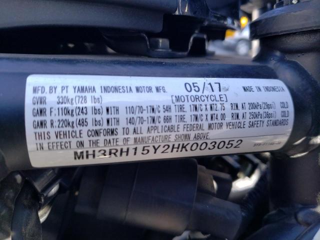2017 YAMAHA YZFR3 A MH3RH15Y2HK003052