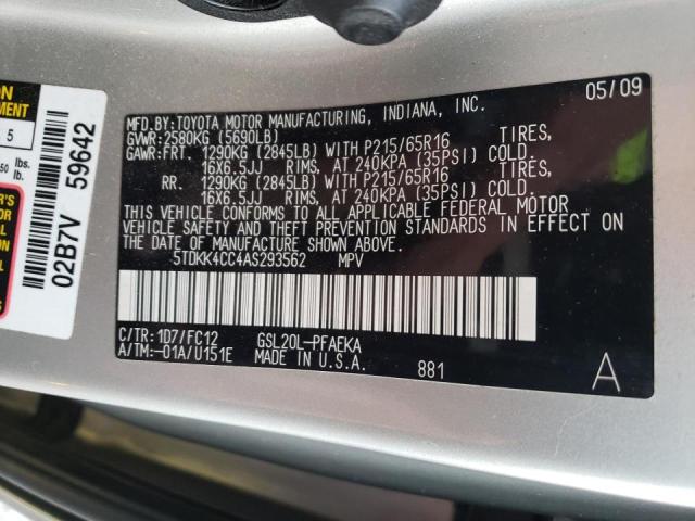 2010 TOYOTA SIENNA CE 5TDKK4CC4AS293562
