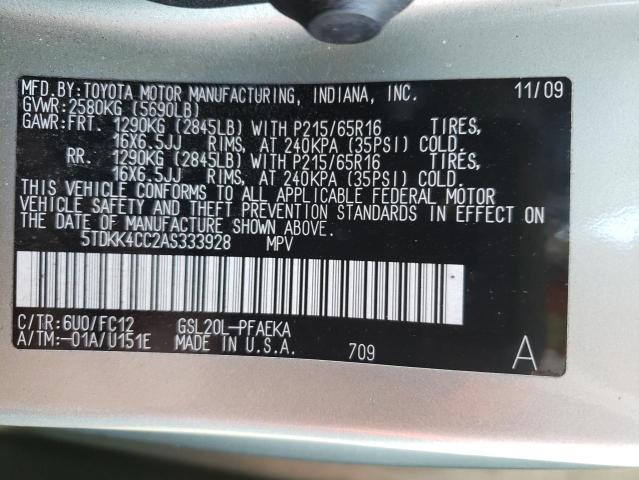 2010 TOYOTA SIENNA CE 5TDKK4CC2AS333928