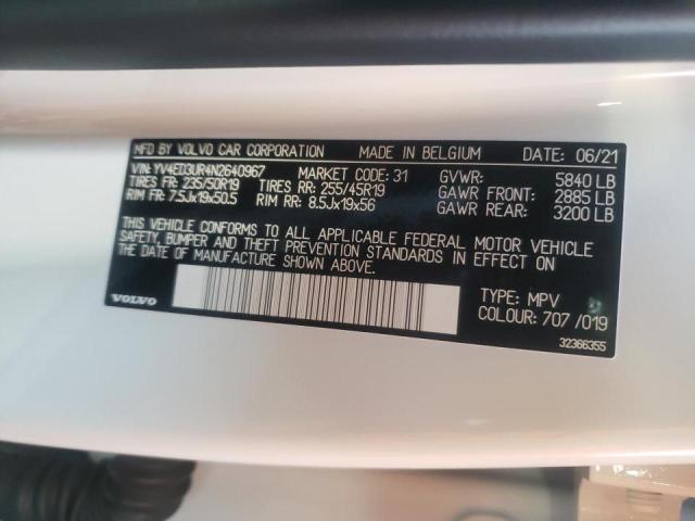 2022 VOLVO XC40 RECHA YV4ED3UR4N2640967