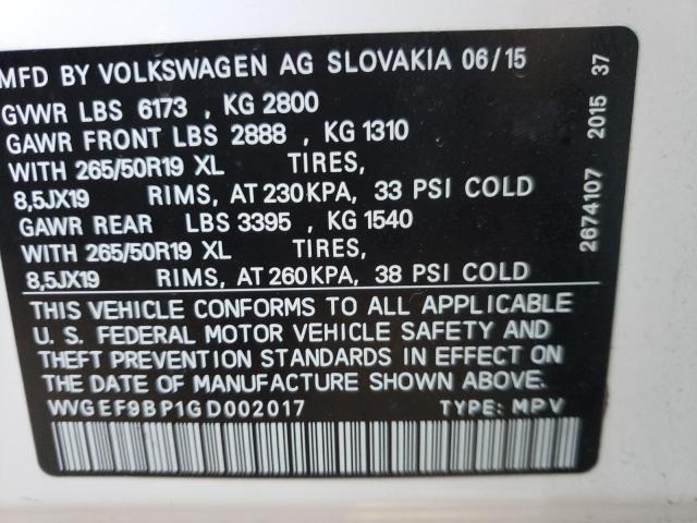 2016 VOLKSWAGEN TOUAREG SP WVGEF9BP1GD002017
