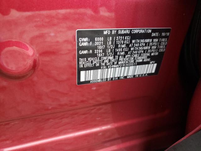 2019 SUBARU ASCENT PRE 4S4WMAFD1K3435511