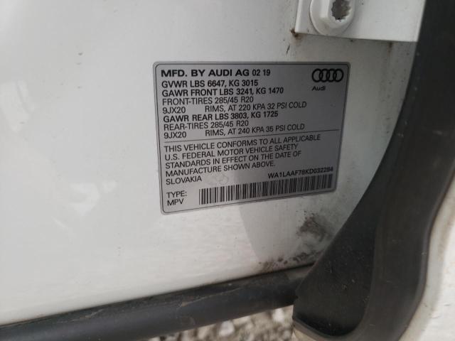 VIN WA1LAAF78KD032284 2019 Audi Q7, Premium Plus no.10