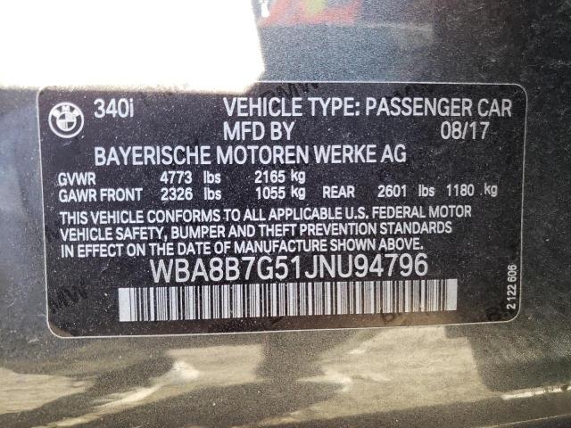 2018 BMW 340 XI WBA8B7G51JNU94796