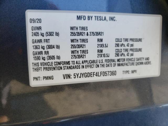 2020 TESLA MODEL Y 5YJYGDEF4LF057360