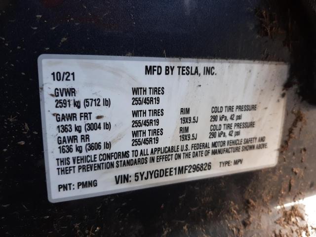2021 TESLA MODEL Y 5YJYGDEE1MF296826