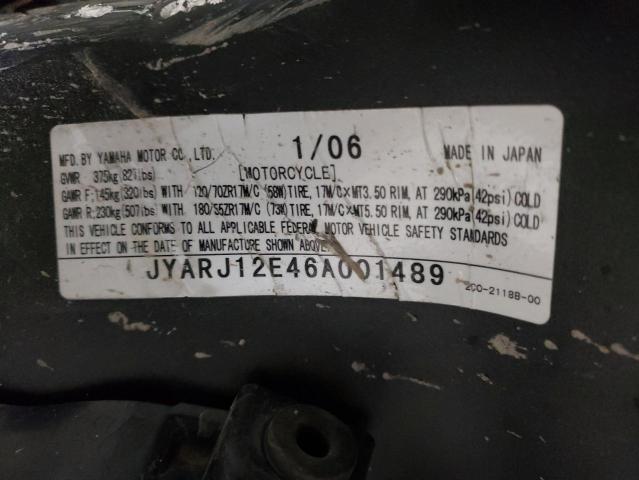 2006 YAMAHA YZF-R6 JYARJ12E46A001489