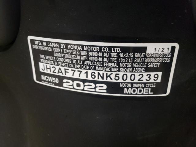 2022 HONDA NCW50 JH2AF7716NK500239