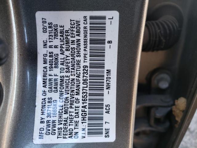 1HGFA16537L067329 Honda Civic Lx 2007. Фото: 9