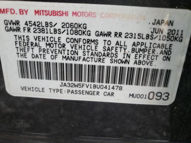 2011 MITSUBISHI LANCER EVO JA32W5FV1BU041478