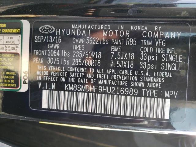 2017 HYUNDAI SANTA FE KM8SMDHF9HU216989