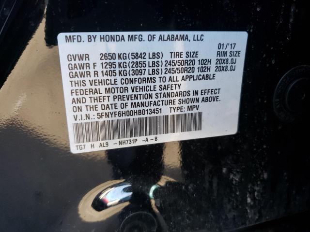 2017 HONDA PILOT ELIT 5FNYF6H00HB013451
