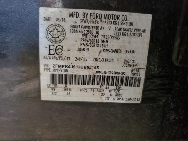 2FMPK4J91JBB92165 Ford Edge Sel 2018. Фото: 9