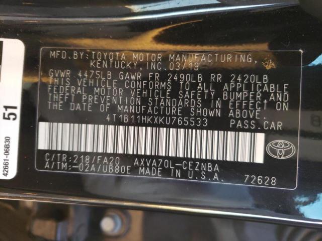 2019 TOYOTA CAMRY 4C 4T1B11HKXKU765533