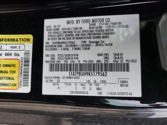 2019 FORD MUSTANG, 1FATP8UH9K5179562 - 10