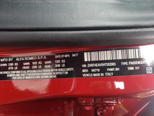 2017 ALFA ROMEO GIULIA QUA ZARFAEAV5H7552083