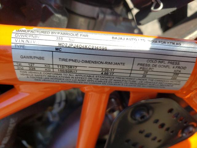 2019 KTM 390 DUKE MD2JPJ404KC214596