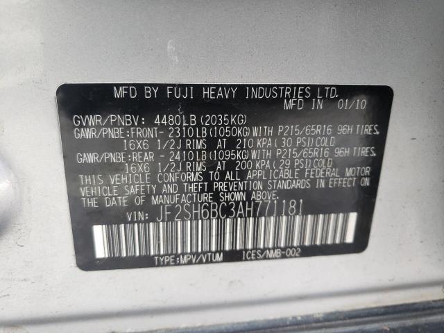 2010 SUBARU FORESTER X JF2SH6BC3AH771181