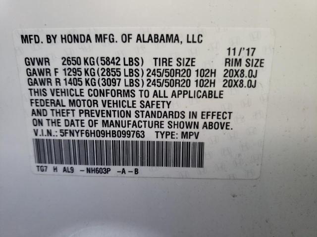 2017 HONDA PILOT ELIT 5FNYF6H09HB099763