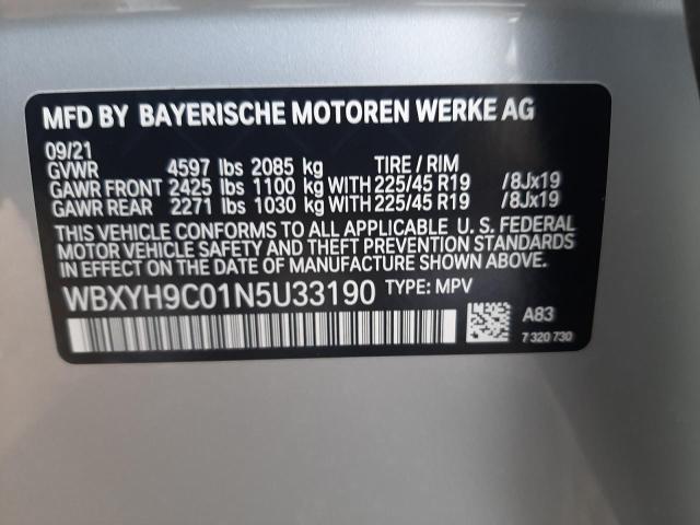 VIN WBXYH9C01N5U33190 2022 BMW X2, Sdrive28I no.10