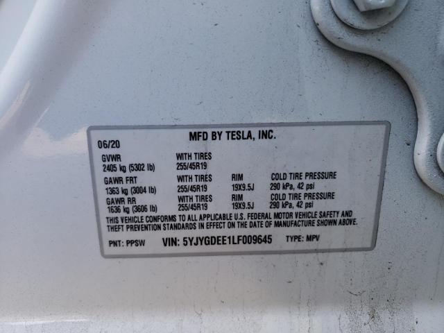 2020 TESLA MODEL Y 5YJYGDEE1LF009645