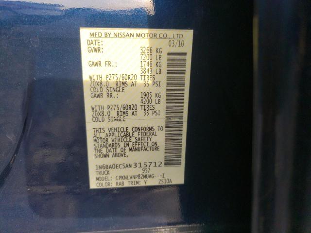 2010 NISSAN TITAN XE 1N6BA0EC5AN315712