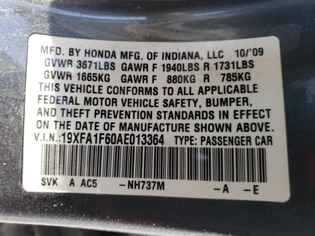 2010 HONDA CIVIC LX-S 19XFA1F60AE013364