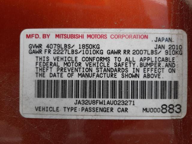 2010 MITSUBISHI LANCER GTS JA32U8FW1AU023271