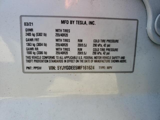 2021 TESLA MODEL Y 5YJYGDEE5MF161624