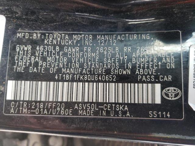 4T1BF1FK8DU640652 Toyota Camry L 2013. Фото: 9