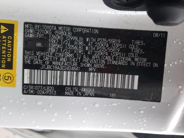 2012 LEXUS RX 450 JTJBC1BA3C2424841