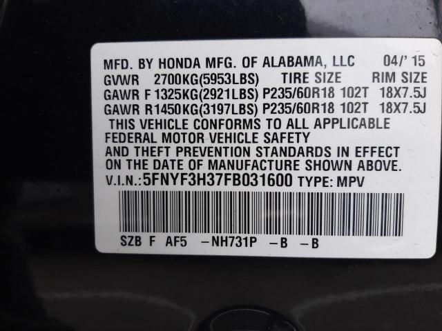 2015 HONDA PILOT SE - 5FNYF3H37FB031600