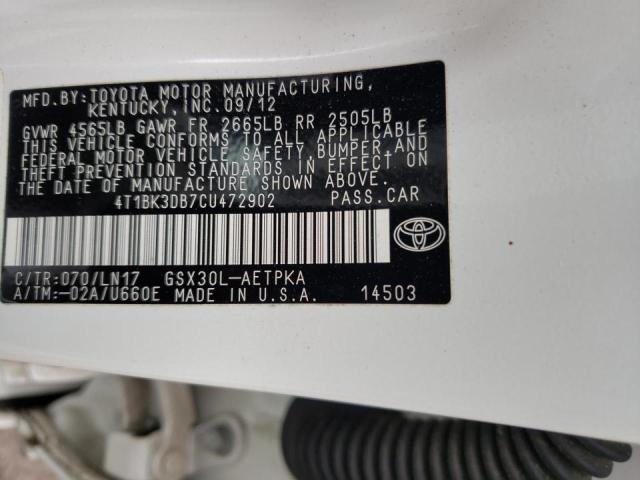 2012 TOYOTA AVALON BAS - 4T1BK3DB7CU472902